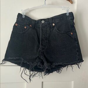 Levi's Dark Denim Frayed Jean Shorts